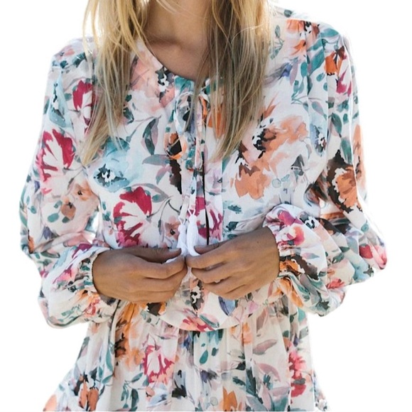 Shore Dresses & Skirts - Shore Tropical Floral Tiered Peasant Dress Size S